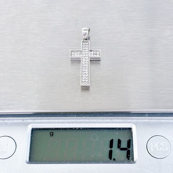 Vintage Sterling Silver 925 Cubic Zirconia Cross Pendant - Picture 6 of 7